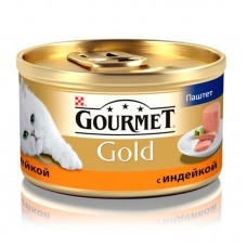Влажный корм для кошек Gourmet Gold консервы индейка упаковка 24 штуки по 85 грамм.