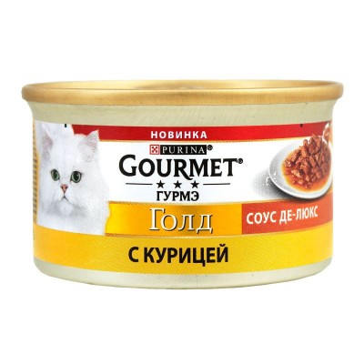 Влажный корм для кошек Gourmet Gold соус Де-люкс консервы с курицей упаковка 12 штук по 85 грамм.