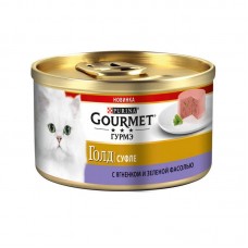 Влажный корм для кошек Gourmet Gold консервы суфле с ягненком и зеленой фасолью 85 грамм.