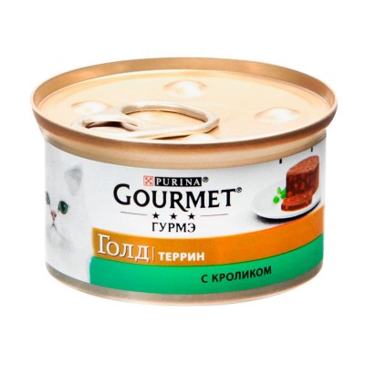 Влажный корм для кошек Gourmet Gold Террин консервы кролик по-французски упаковка 24 штуки по 85 грамм.