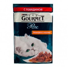 Влажный корм для кошек Gourmet Perle паучи мини-филе с говядиной 85 грамм.