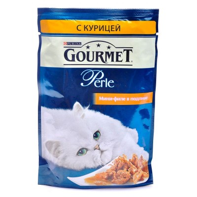 Влажный корм для кошек Gourmet Perle паучи мини-филе с курицей 85 грамм.