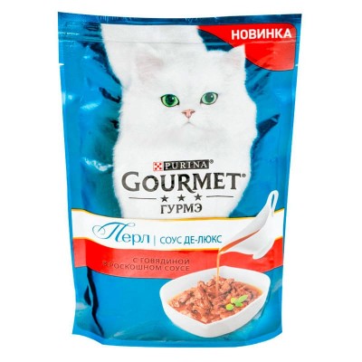 Влажный корм для кошек Gourmet Perle паучи соус Де-люкс с говядиной 85 грамм.