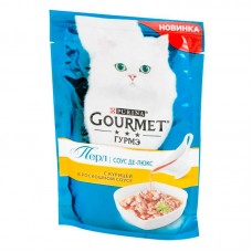 Влажный корм для кошек Gourmet Perle паучи соус Де-люкс с курицей 85 грамм.