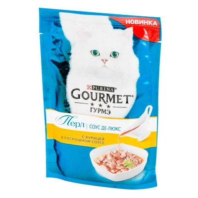 Влажный корм для кошек Gourmet Perle паучи соус Де-люкс с говядиной 85 грамм.