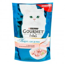 Влажный корм для кошек Gourmet Perle паучи соус Де-люкс с лососем 85 грамм.