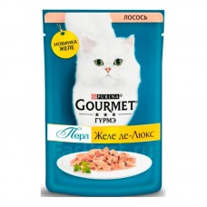 Влажный корм для кошек Gourmet Perle Де-люкс паучи с лососем в желе 75 грамм.