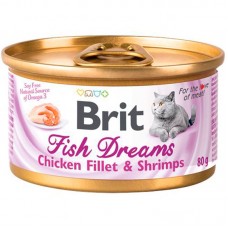 Влажный корм для кошек Brit Fish Dreams Chicken fillet & Shrimps консервы куриное филе и креветки 80 грамм.