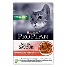 Влажный корм для кошек Pro plan стерилизованным паучи говядина в соусе 85 грамм.