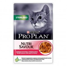 Влажный корм для кошек Pro Plan паучи стерилизованным с уткой 85 грамм.