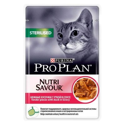 Влажный корм для кошек Pro Plan паучи стерилизованным с уткой 85 грамм.