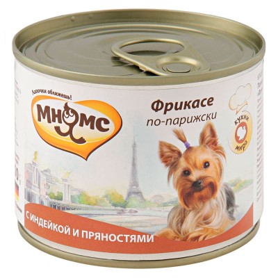 Влажный корм для собак Мнямс Фрикасе по-Парижски взрослым всех пород консервы индейка пряности 200 грамм