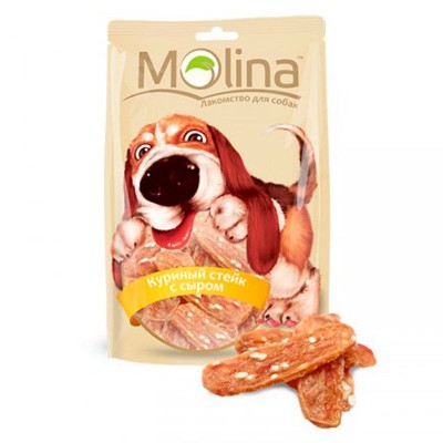 Лакомства для собак Молина взрослым мелких средних пород Куриный стейк с сыром 80 грамм