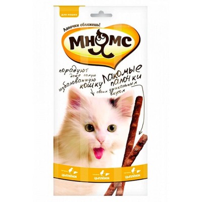 Лакомства для кошек Мнямс лакомые палочки 13,5 см с цыпленком и печенью 3х5 грамм.