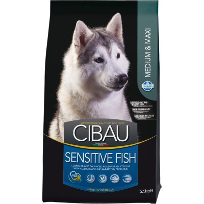 Купить c доставкой Farmina Cibau Sensitive сухой корм для взрослых собак средних и крупных пород с чувствительным пищеварением с рыбой 2,5 кг в Москве