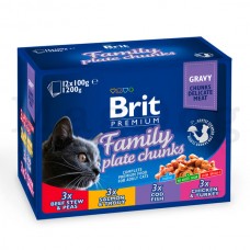 Влажный корм для кошек Brit Premium паучи Семейная тарелка ассорти 12х100 грамм.