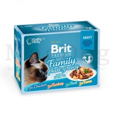 Влажный корм для кошек Brit Premium Dinner Plate Gravy набор паучи кусочки в соусе 12x85 грамм.